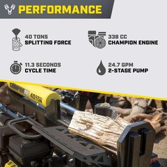 201091- Champion PRO 40-Ton Horizontal/Vertical Full Beam Gas Log Splitter- NEW