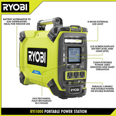 Ryobi 1800W/3000W Peak Output Portable Battery Inverter Power Station RYi1000VNM