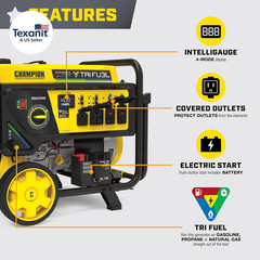 12,500-Watt Electric Start Tri Fuel Home Backup Portable Generator with CO Shiel