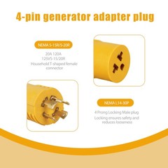 HOLEPU NEMA L14-30P to 5-15/20R or 6-15/20R Generator Adapter Plug, 30 YELLOW