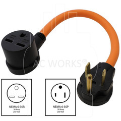 1.5 Ft. 6-50P Welder Plug to 6-30R 3-Prong 30 Amp 250-Volt Commerical HVAC Femal