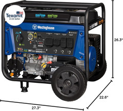 12500 Peak Watt Dual Fuel Home Backup Portable Generator, Remote Electric Start,