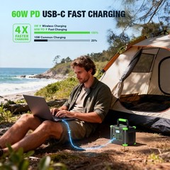 Portable Power Station 300W, 288Wh Lithium Battery, 60W Fast Green