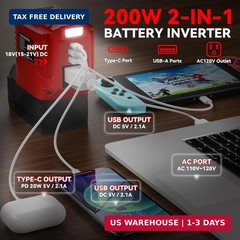 200W Power Inverter for Milwaukee, DC 20V to AC 110V Inverter, Portable