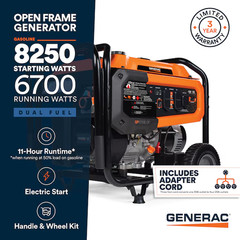 Generac 8250/6700 Watt Dual Fuel Portable Generator Gas & Propane