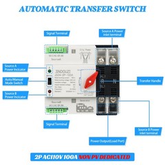 100A Automatic Transfer Switch,220V Generator 4P AC220V, Black