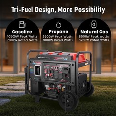 120/240V Tri-Fuel Inverter Generator 10500W LPG Peak for Outdoor Party Camping