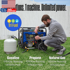 14500 Peak Watt Tri-Fuel Home Backup Portable Generator Remote Electric Start