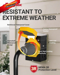 Marsflex 30 Amp Generator Inlet Box, Pre-Drilling NEMA L14-30P 30A, Yellow