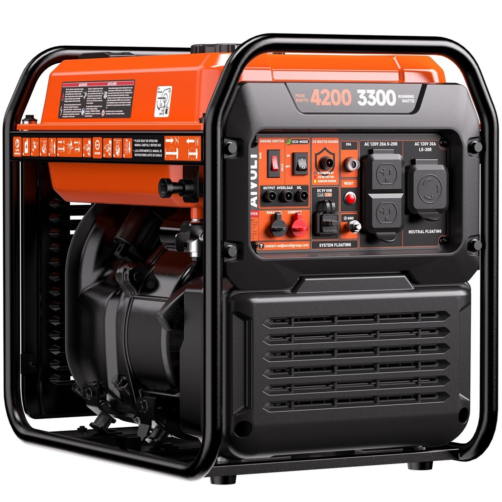 Inverter Generator 4200W, Portable Gas Powered with Black & Orange