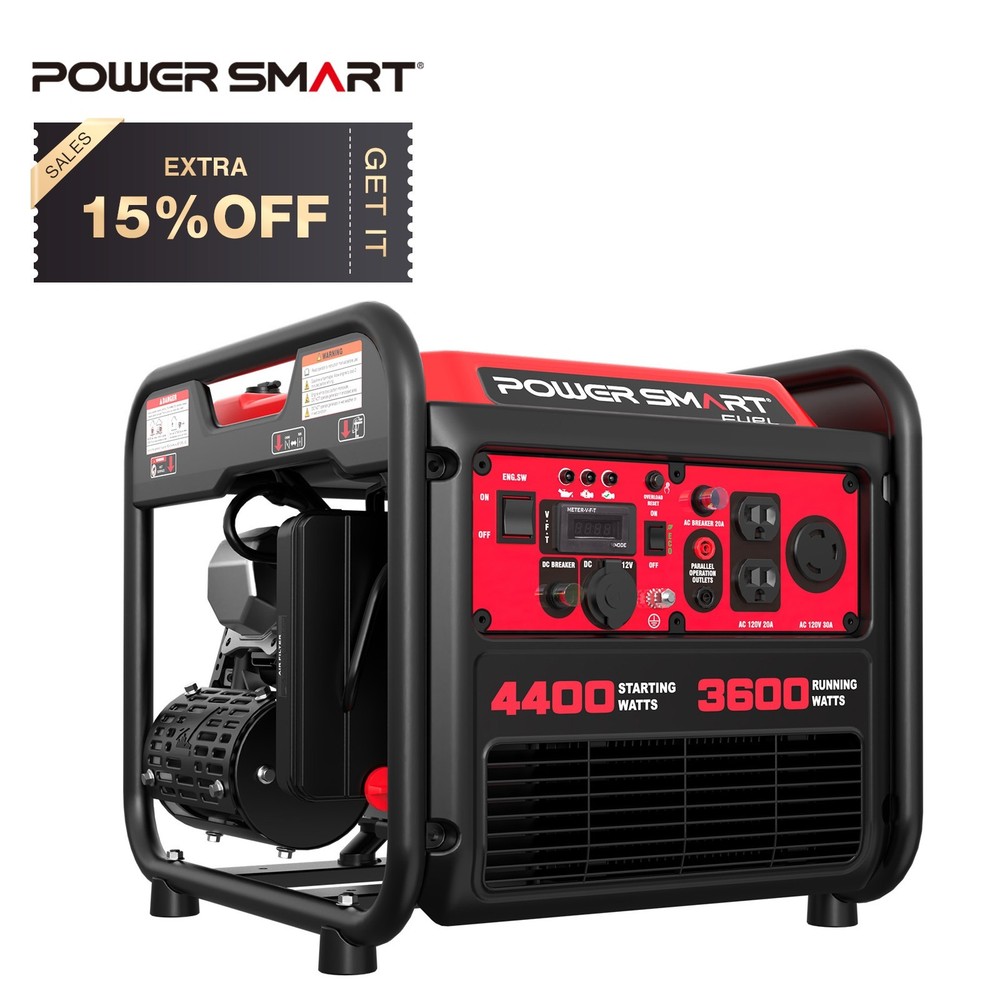 PowerSmart 4400W Portable Gas Inverter Generator, 223cc Engine, 5.1H Runtime