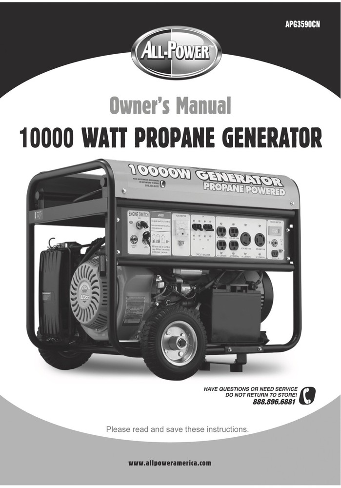 Owners Manual All-Power 10,000-Watt Propane Portable Generator – Model APG3590CN