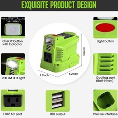 For Ryobi 18V Battery 150W Portable Power Inverter Dual USB Ports LED Light