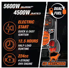 5,600-Watt Dual Fuel Portable Gasoline Generator W/ Wheel Kit Electric Start