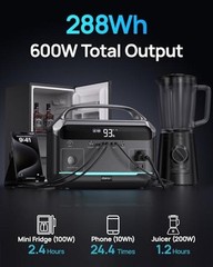 Portable Power Station 600W (1200W Peak), 288Wh Solar Generator Advanced Gray