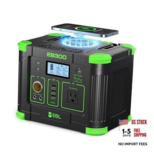 Portable Power Station 300W 288.6Wh Solar Generator with 330W AC Outlet, Green