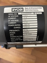 Ryobi 2300W Gasoline Digital Inverter Generator Muffler great condition