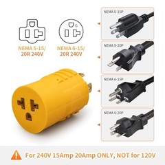 30 Amp to 20 Amp 240V Generator Distribution Adapter NEMA L14-30P to 5-15/20R