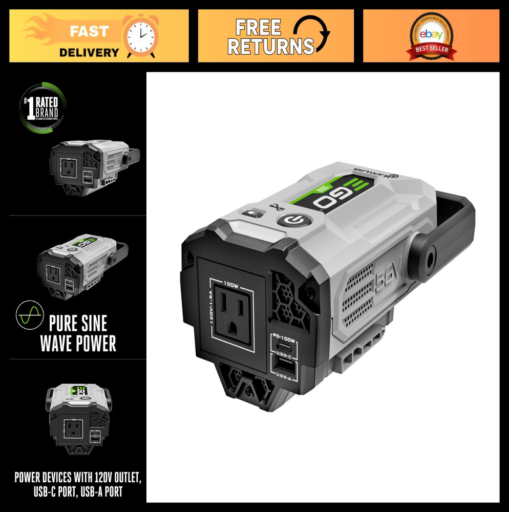 Portable 180W Power Inverter Generator, Quiet Operation, Battery Charger Not Inc