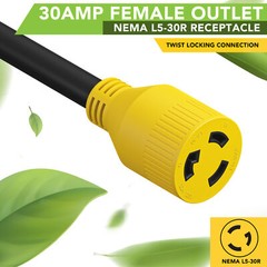 LeisureRV 30A STW 125V 25 FT 3 Prong Generator/Industrial Locking Extension Cord