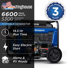 6600/5300-Watt Gas Powered Portable Generator w/Electric Start 120/240V Outlet