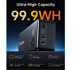 Estación energía portátil 99.9Wh AC USB-C 60W batería camping emergencia negra
