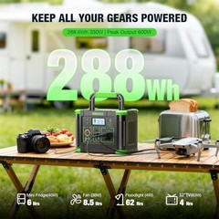 Portable Power Station 288Wh Lithium Battery, 60W Fast Charging, Up 300W