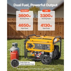 Uimoso Dual Fuel Generator with Gas & LPG Power Options, 4650W Peak Output