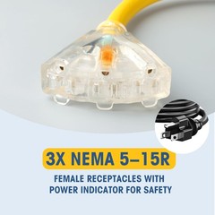 GOMEN 12 Inch 30 Amp to 110 Adapter, 4 Prong 30 L14-30P 3X 5-15R, yellow