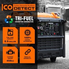 GENMAX 10,500-W Portable Tri Fuel Inverter Generator w/ Remote Start, CO Sensor