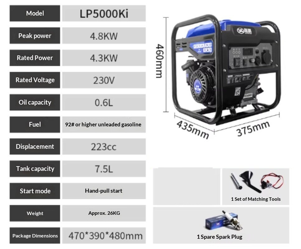 220V Single-Phase 3kW Inverter Portable Gasoline Generator for Home Use