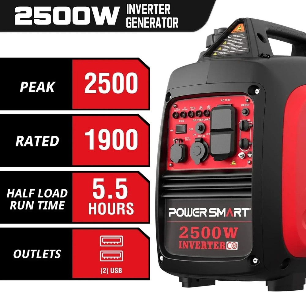 2500 Watt Portable Inverter Generator with CO Sensor and Quiet Technology for Ca