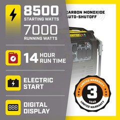 Champion Power Equipment, 8500/7000w Dual Fuel Inverter Generator Ele Start,