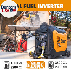 4000 Watt Portable Inverter Generator, Dual Fuel Gasoline & Propane, Remote Elec