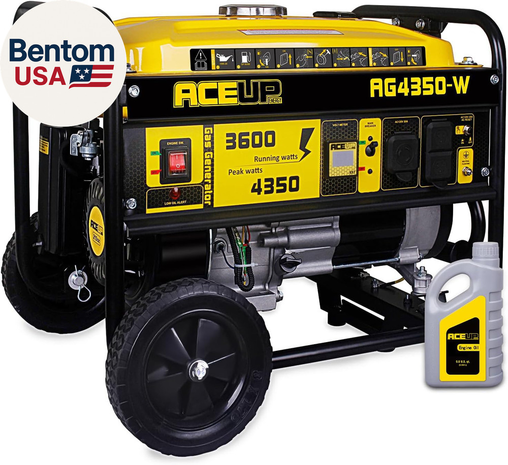 4,350 Watt Gas Generator Portable for Home Use, Gas Powered Generator with Wheel
