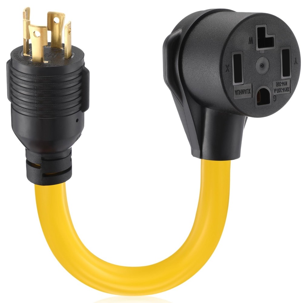 Tellegloww NEMA L14-30P to 14-30R 30 Amp Dryer Generator Adapter 1 ft, Yellow