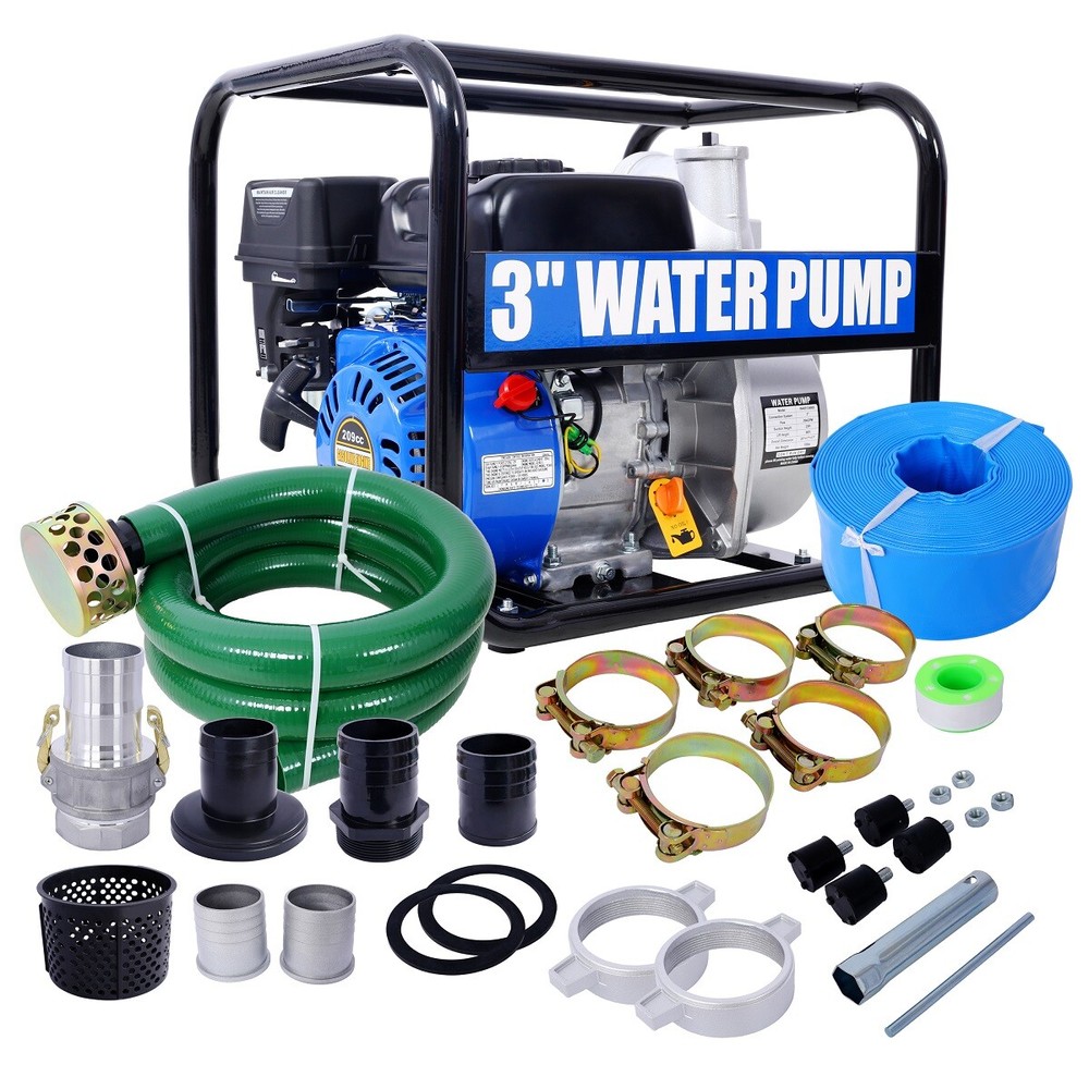 Gas Powered Semi Trash Pump 209cc 7HP 4 Stroke OHV Engine Discharge&Suction Hose