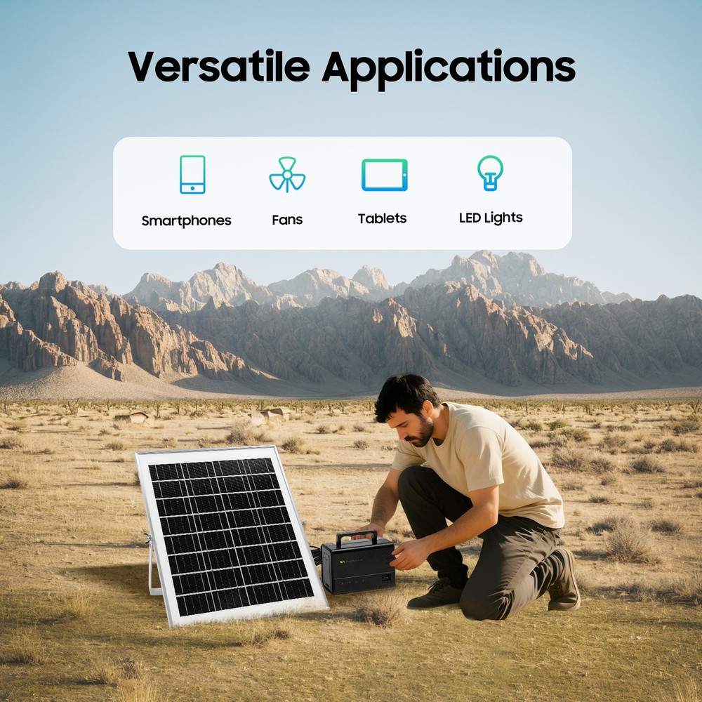 Solar Inverter, Power Generator, Solar Generator with Bulbs & Solar Panel