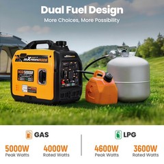 Lightweight Gas/Propane Generator 5000W – ECO Mode Quiet for Nighttime Backup