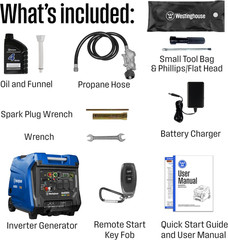 8200 Peak Watt Tri-Fuel Portable Inverter Generator, Remote Electric Start, Tran