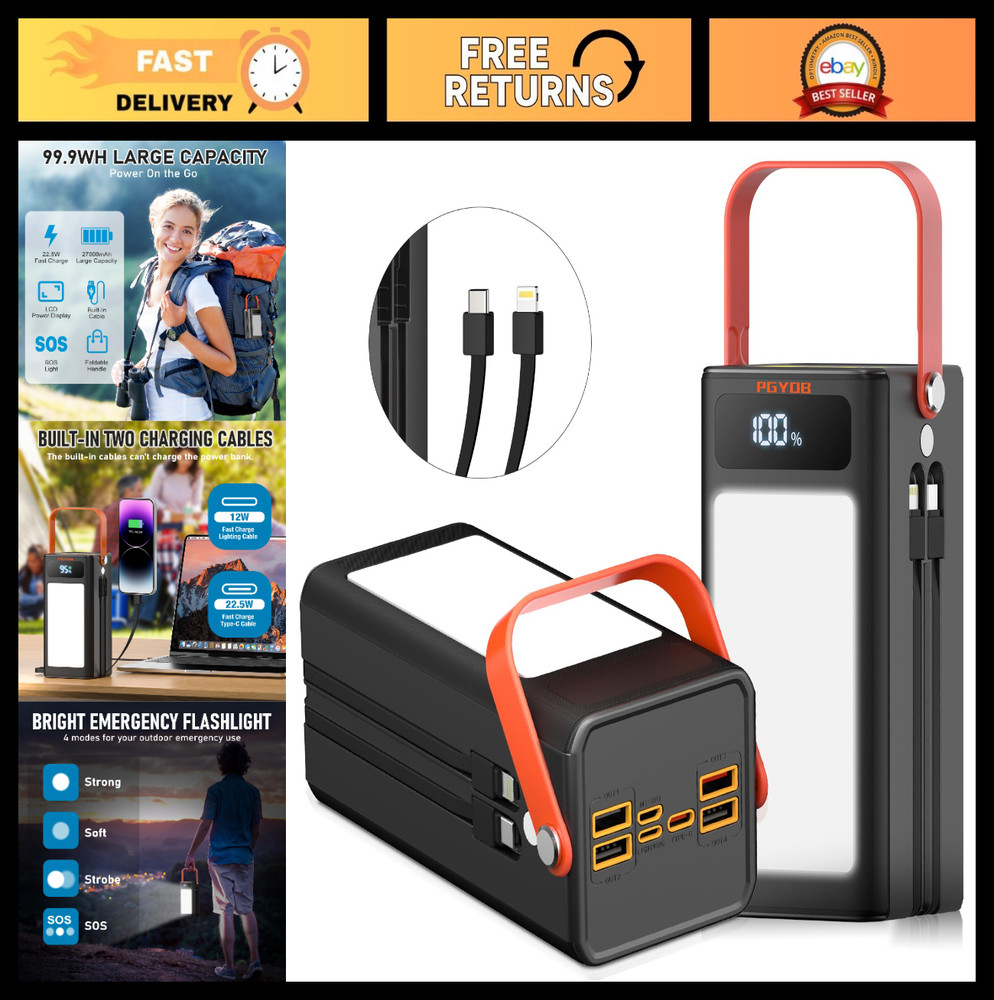 27000mAh Portable Power Bank Station, Outdoor Generator with SOS Light, Backup C
