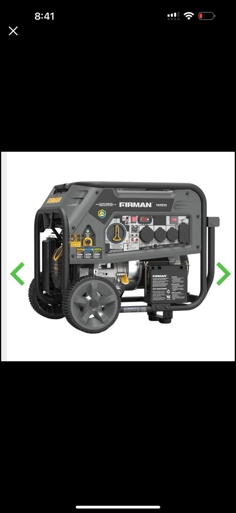 Firman T07571F Portable Generator 9400 7500W Tri Fuel Electric Start 50A