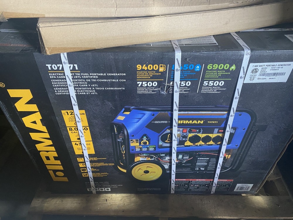 Firman T07571 9400W Peak 7500W Running Tri Fuel (GAS, LPG, NG Portable Generator
