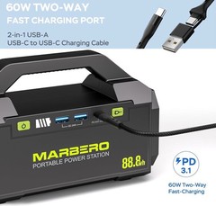 MARBERO PL60 Portable Power Station 88.8Wh w/ AC Outlet, Power Bank, Flashlight