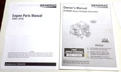 Generac XT8000E Series Portable Generator Owner’s &Engine Part Manual Books