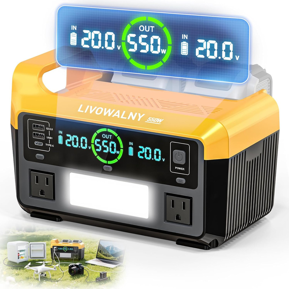 550W Power Station Compatible with Dewalt: Portable Generator DC 20V to AC 110-
