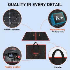 DOKIO 100W Portable Foldable Solar Panel Kit (19x26in, 5.3lb)