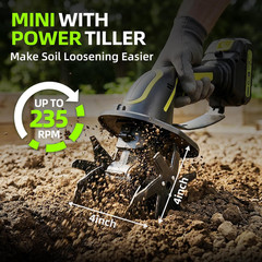 Cordless Tiller Cultivator 235RPM Electric Hand Tiller 4 Inch Soil Loosening