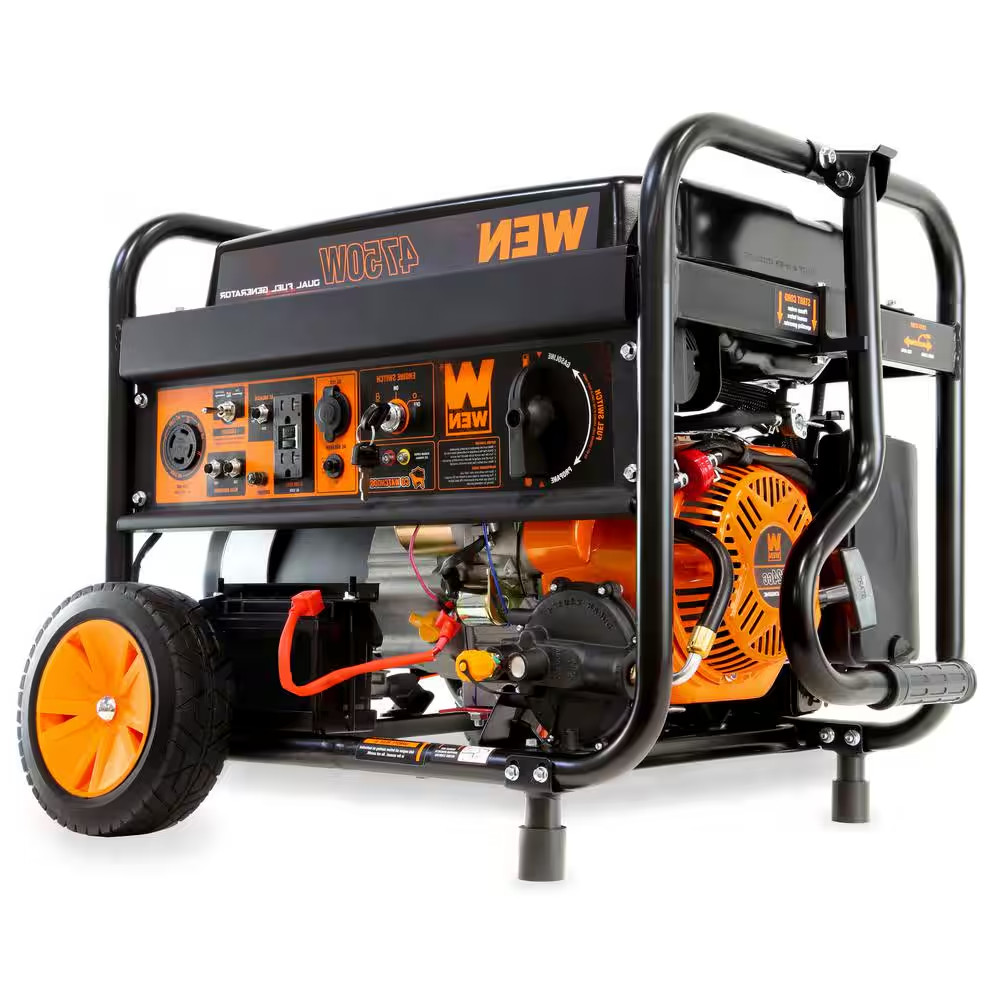 Gasoline Propane Generator 4750 Watt Dual Fuel w/ Wheels Portable Electric Start