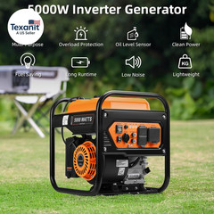 5000W Inverter Generator Gas Powered, Open Frame Generator, Portable Outdoor Pow